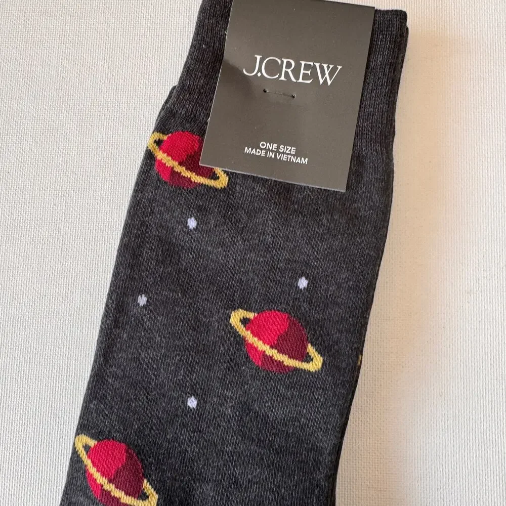 J.Crew Women’s Charcoal Gray Novelty Planet solar System Dress Socks NWT